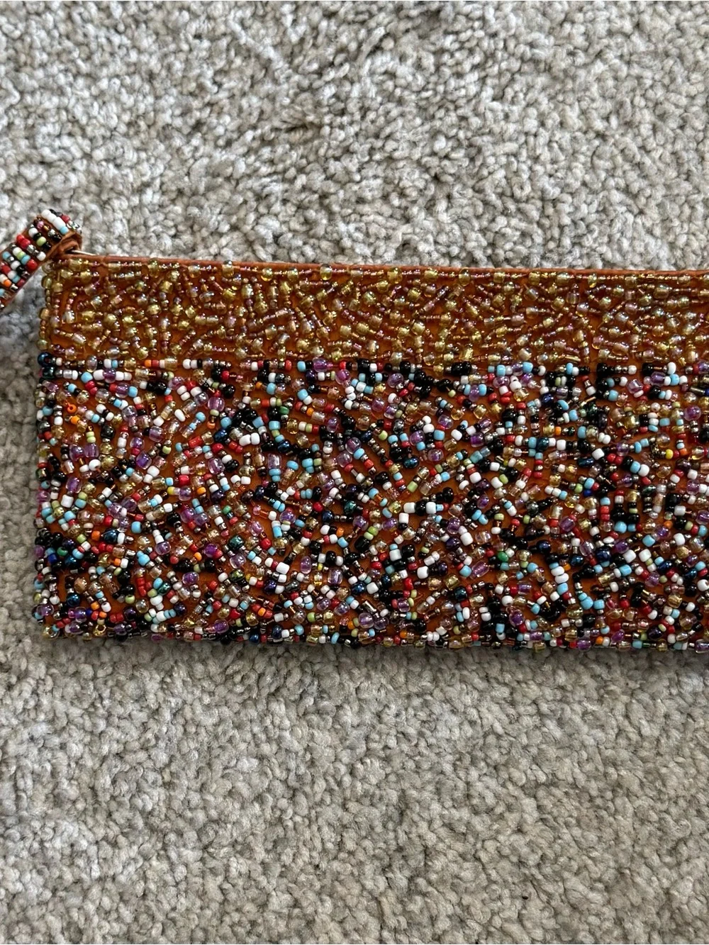 Beaded Multicolor Evening Clutch - Brown Accent